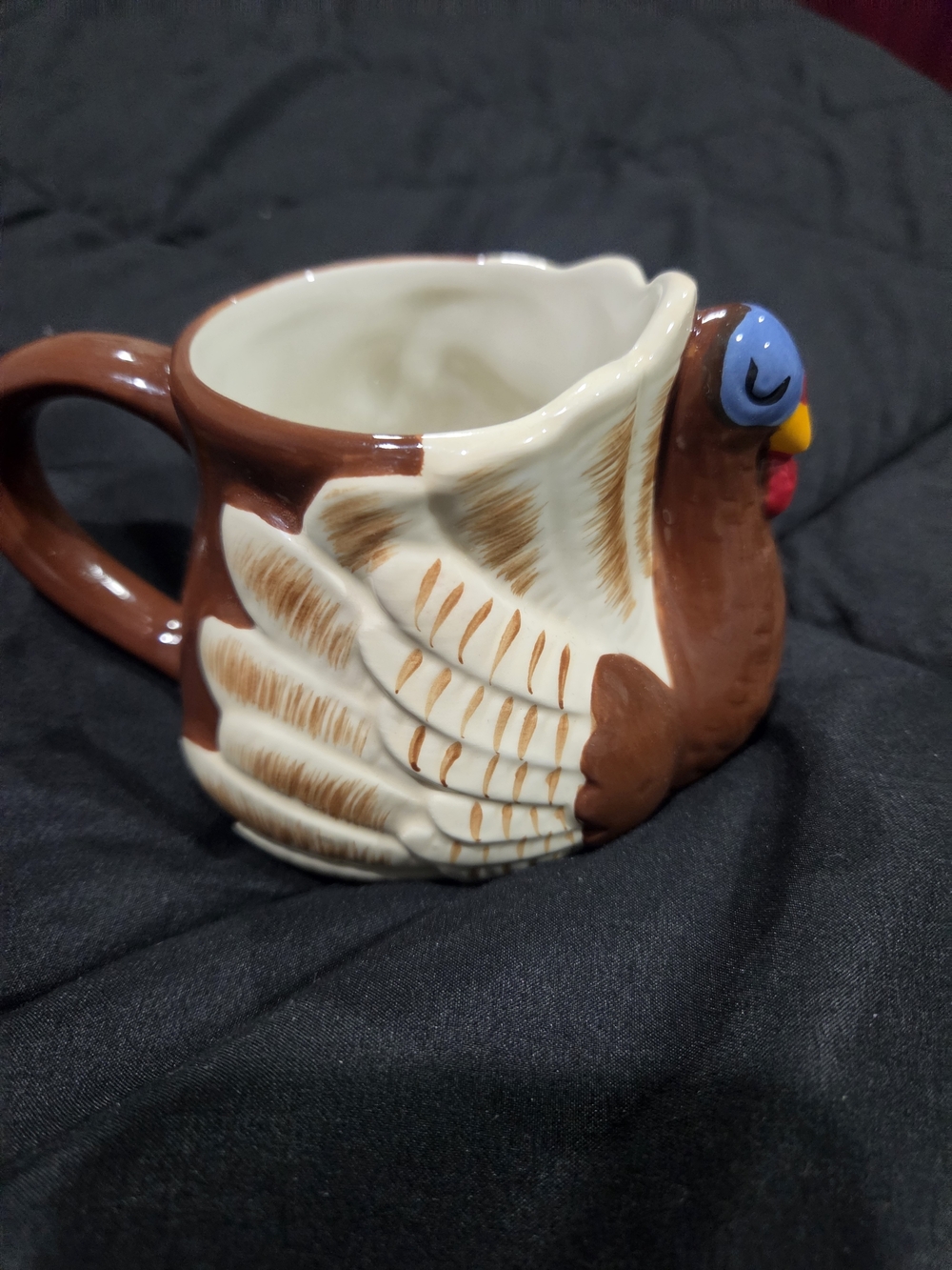 Spritz Brown and Cream Turkey Mug with Blue Accent